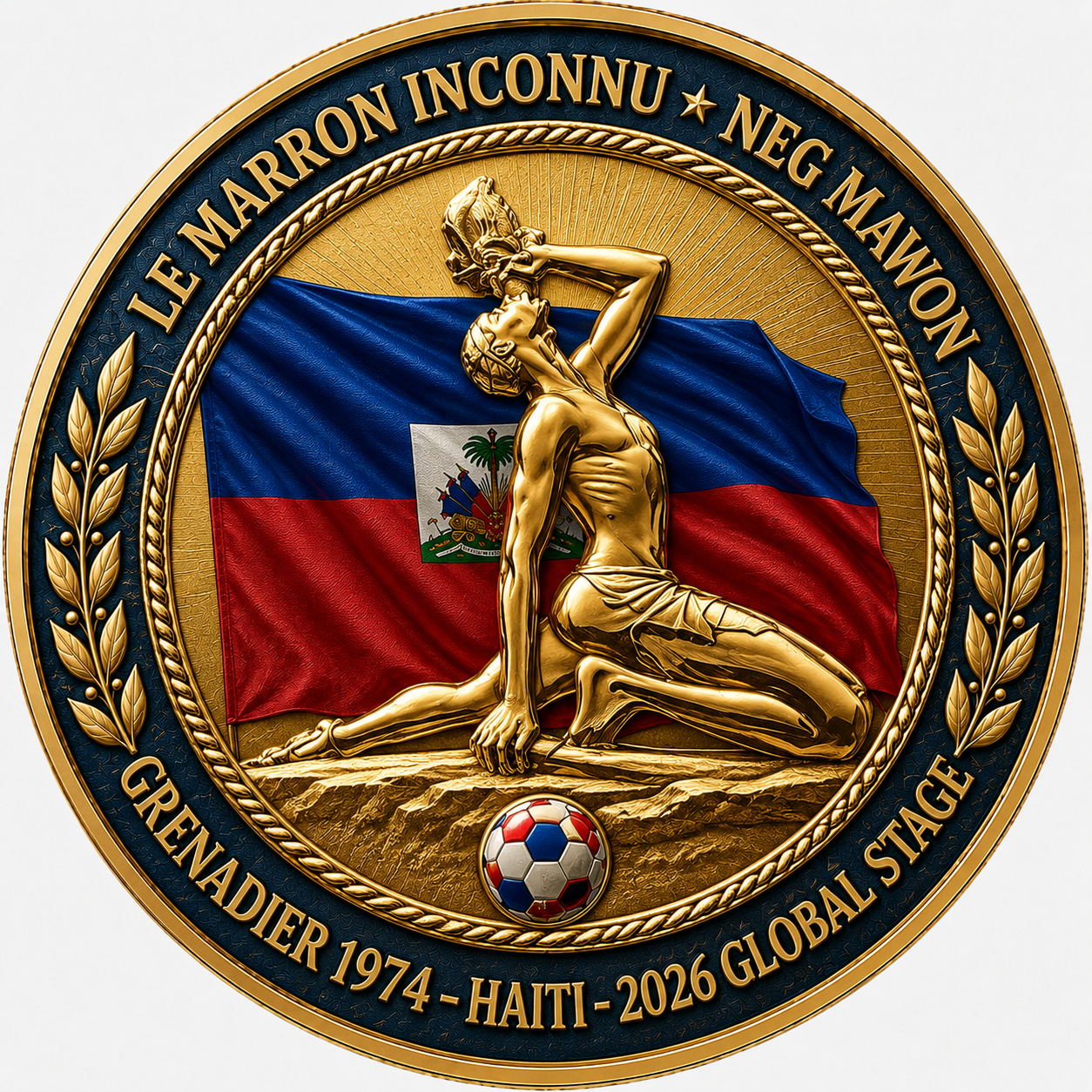 Back of the coin with Le Marron Inconnu and Haitian flag