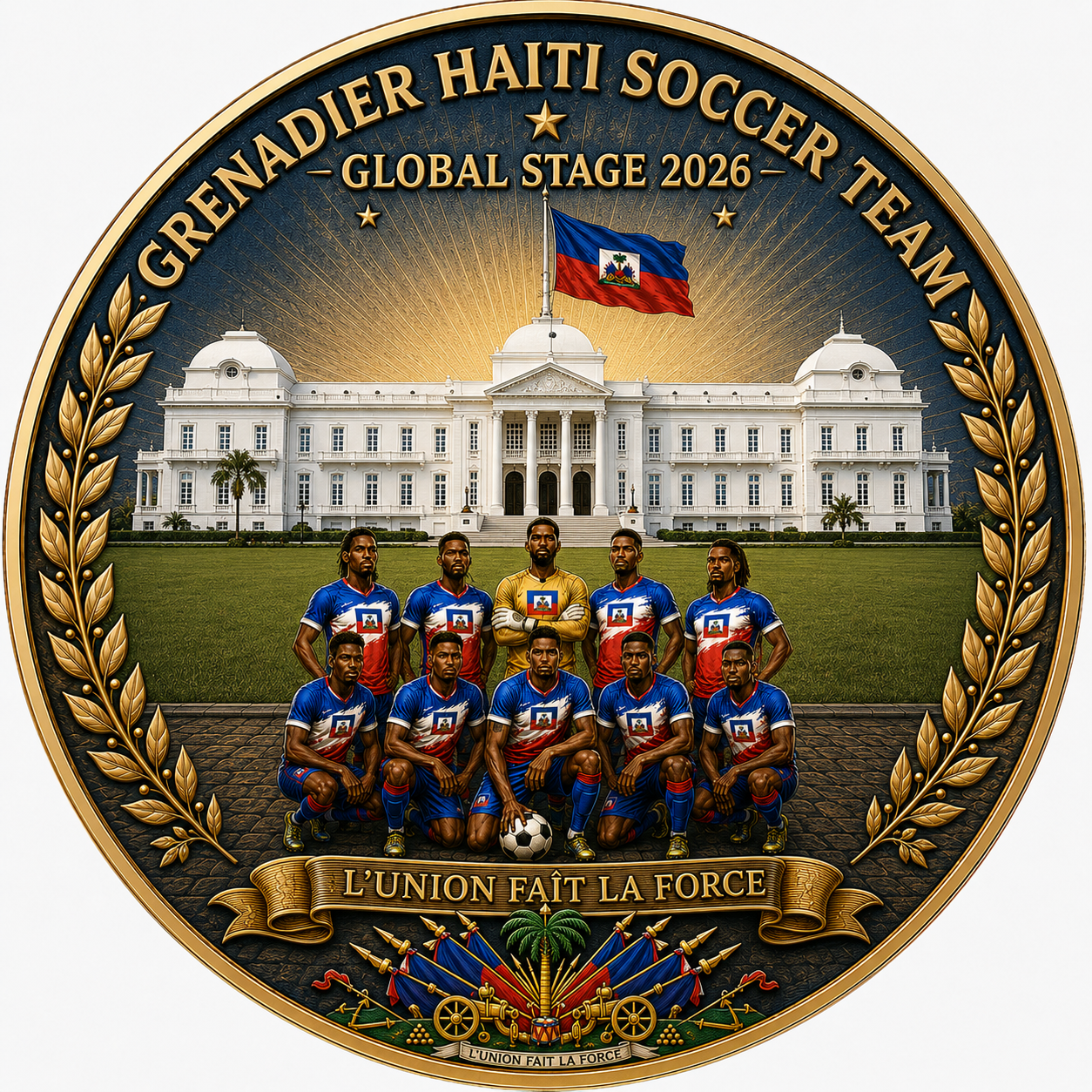 Front of the Grenadier Haiti Soccer Team coin